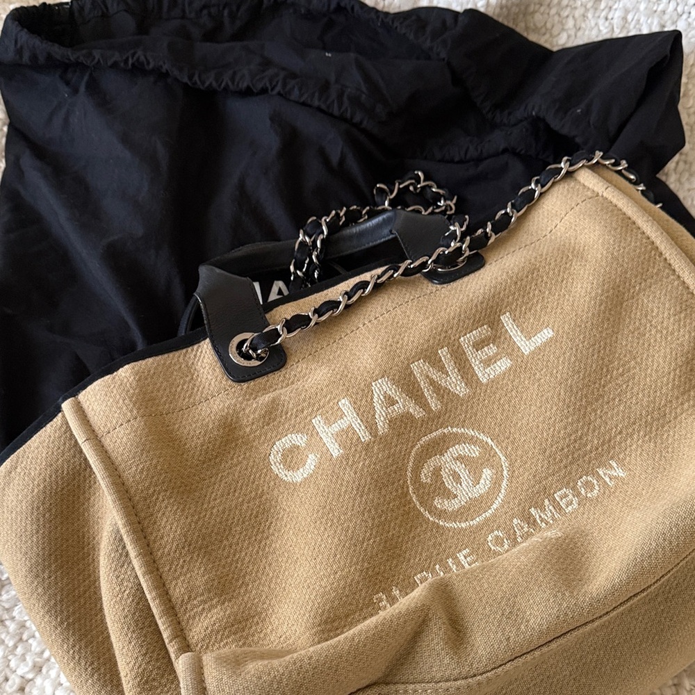 Chanel Beige and Black Tote Bag